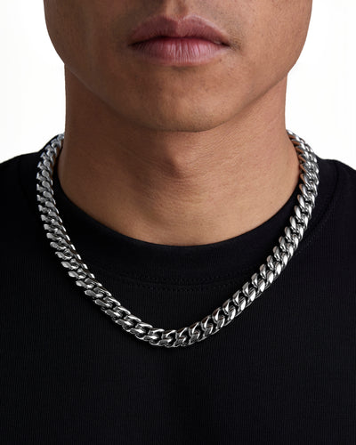 PLAIN - 12mm 古巴項鍊 (White Gold)