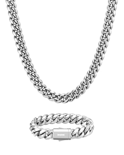 PLAIN SET - 12mm 古巴組合 (White Gold)