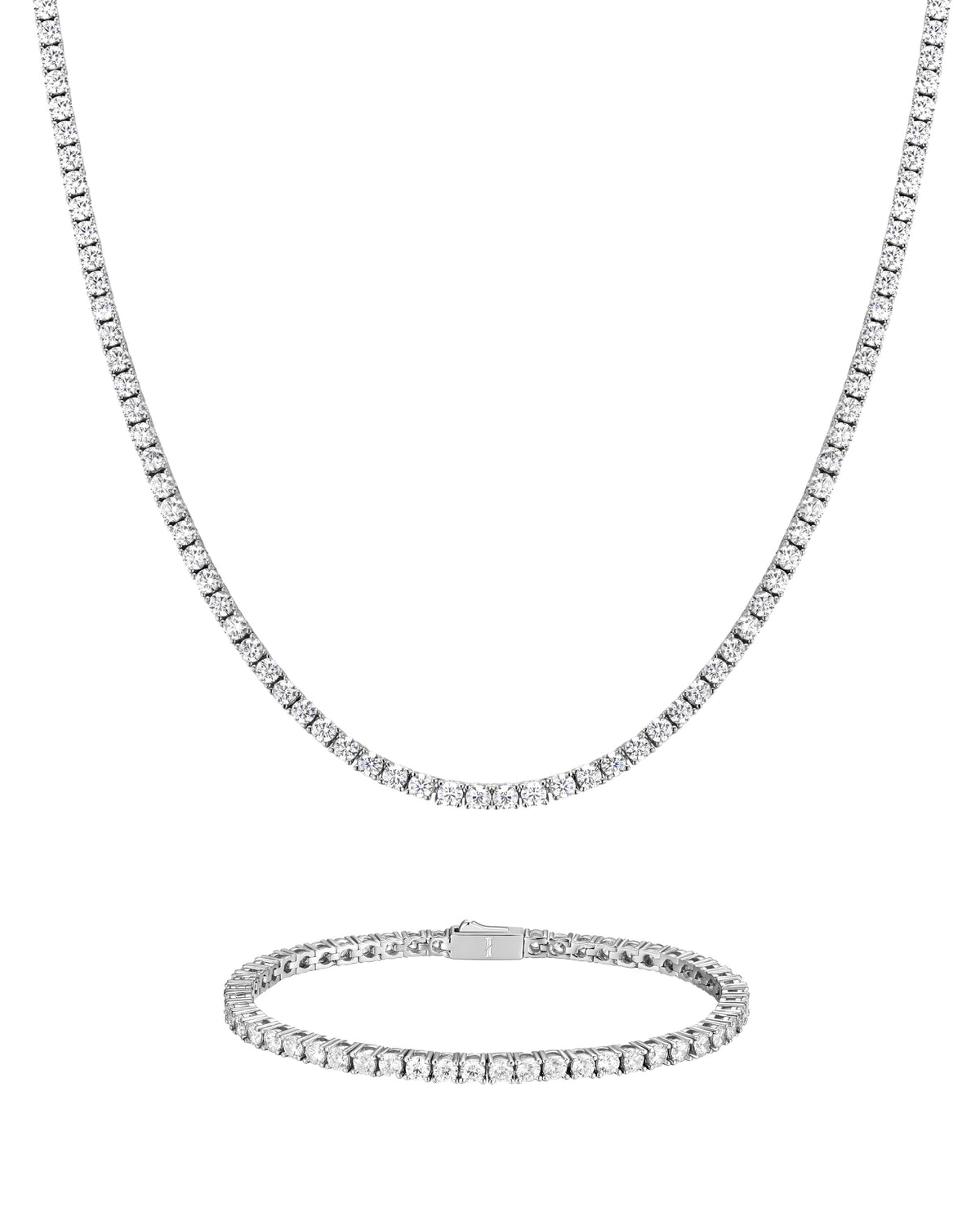 3mm white gold ice sparkler tennis chain necklace and bracelet set by Iceman Society