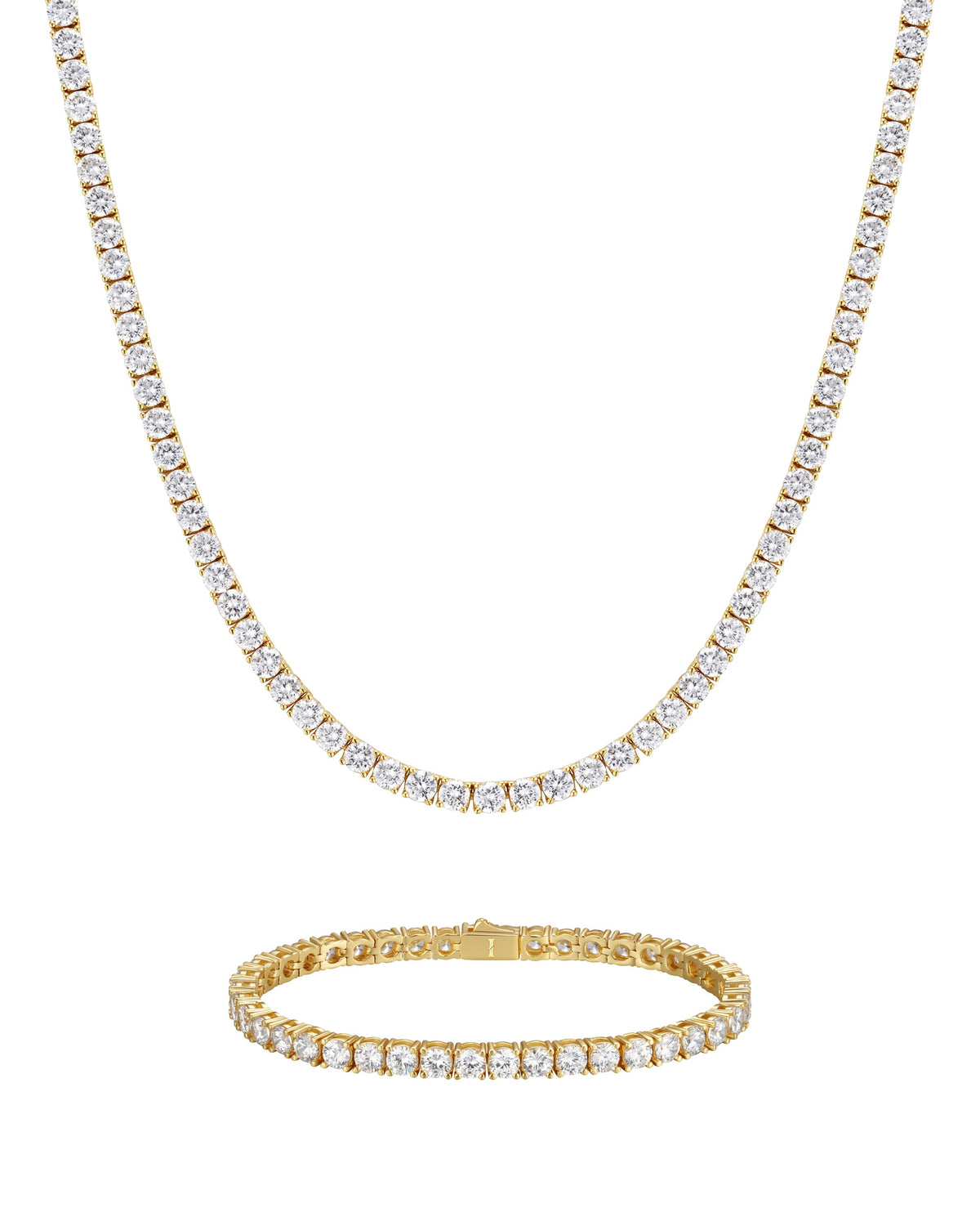 3mm 18K gold ice sparkler tennis chain necklace and bracelet set by Iceman Society