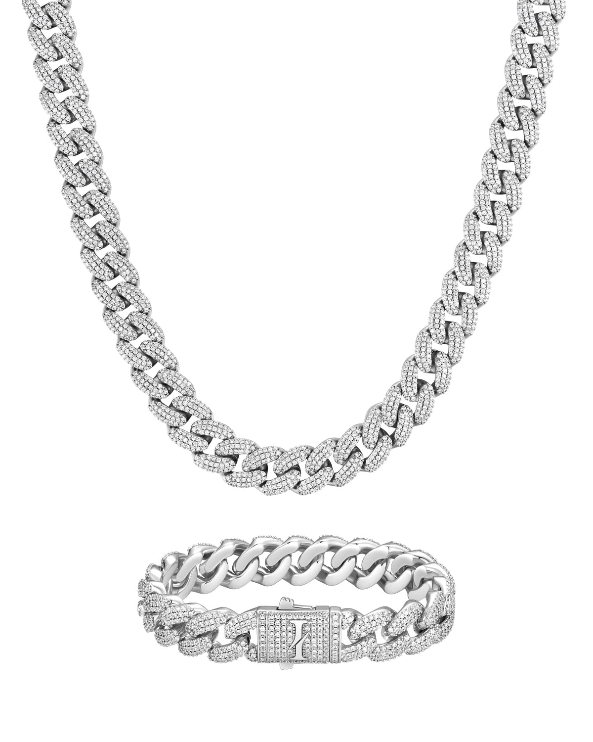 12mm white gold iceman cuban chain necklace and bracelet set by Iceman Society