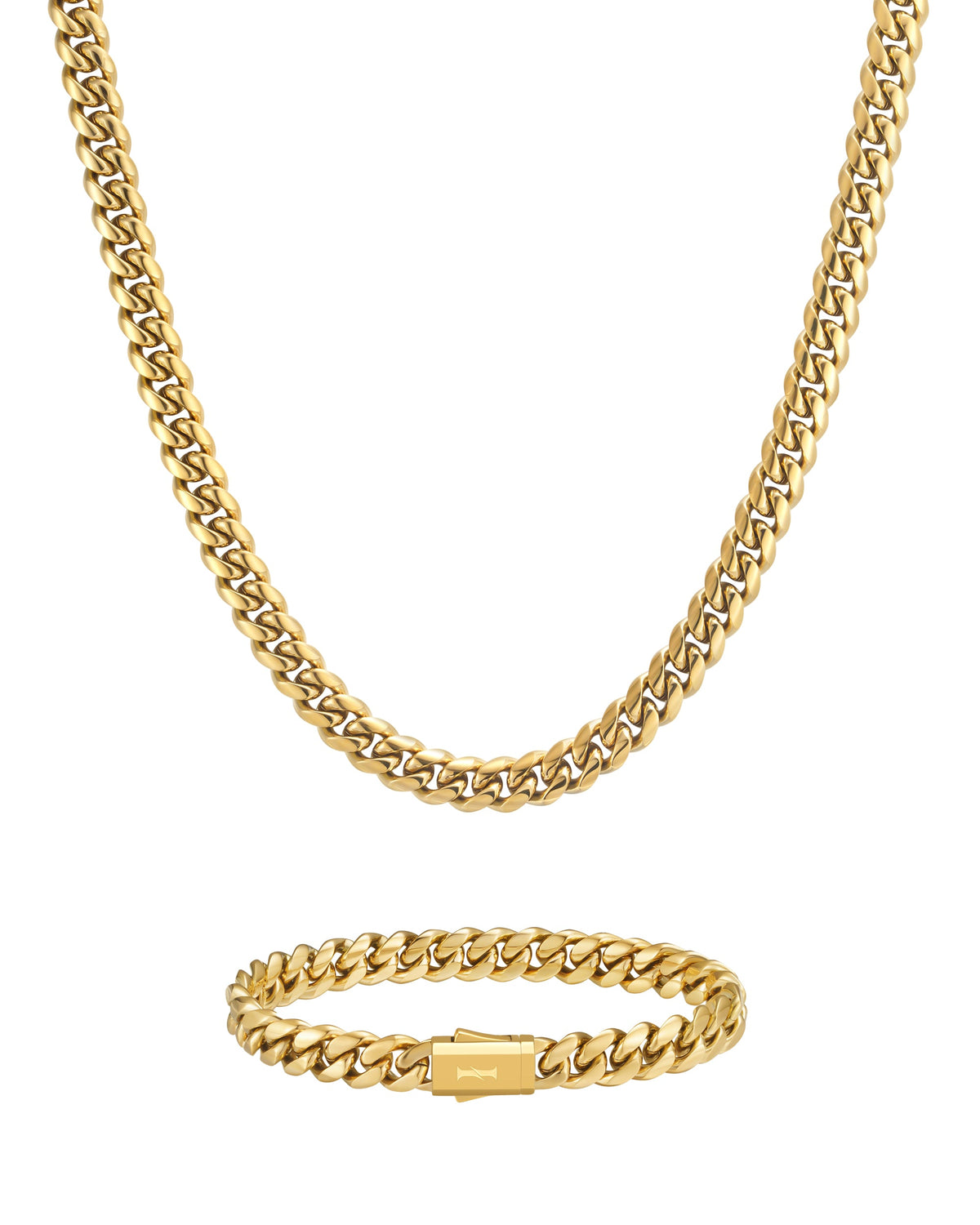 8mm 18K gold plain cuban chain necklace and bracelet set by Iceman Society