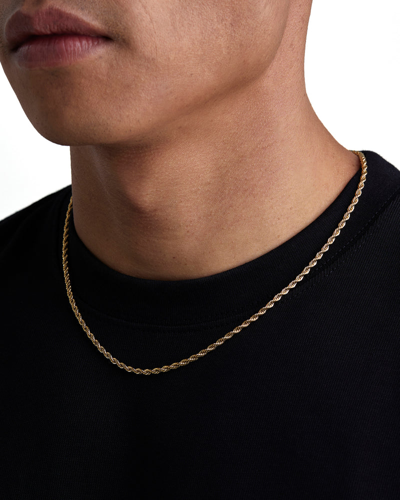 THE ROPE 3mm 麻花項鍊 18K Gold 配戴照